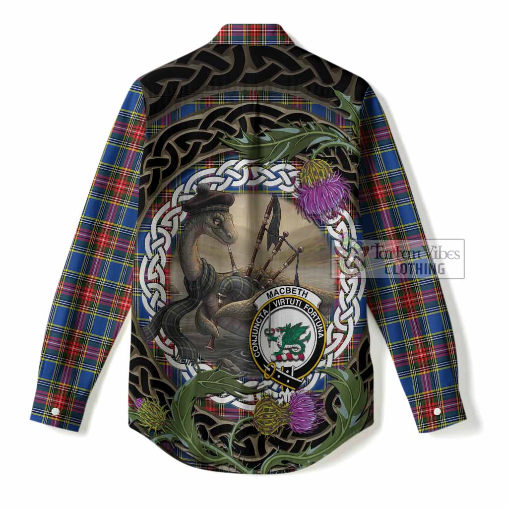 MacBeth (McBeth) Tartan Crest Bagpipe Nessie Women Casual Shirt Scottish Loch Ness Monster Celtic Thistle