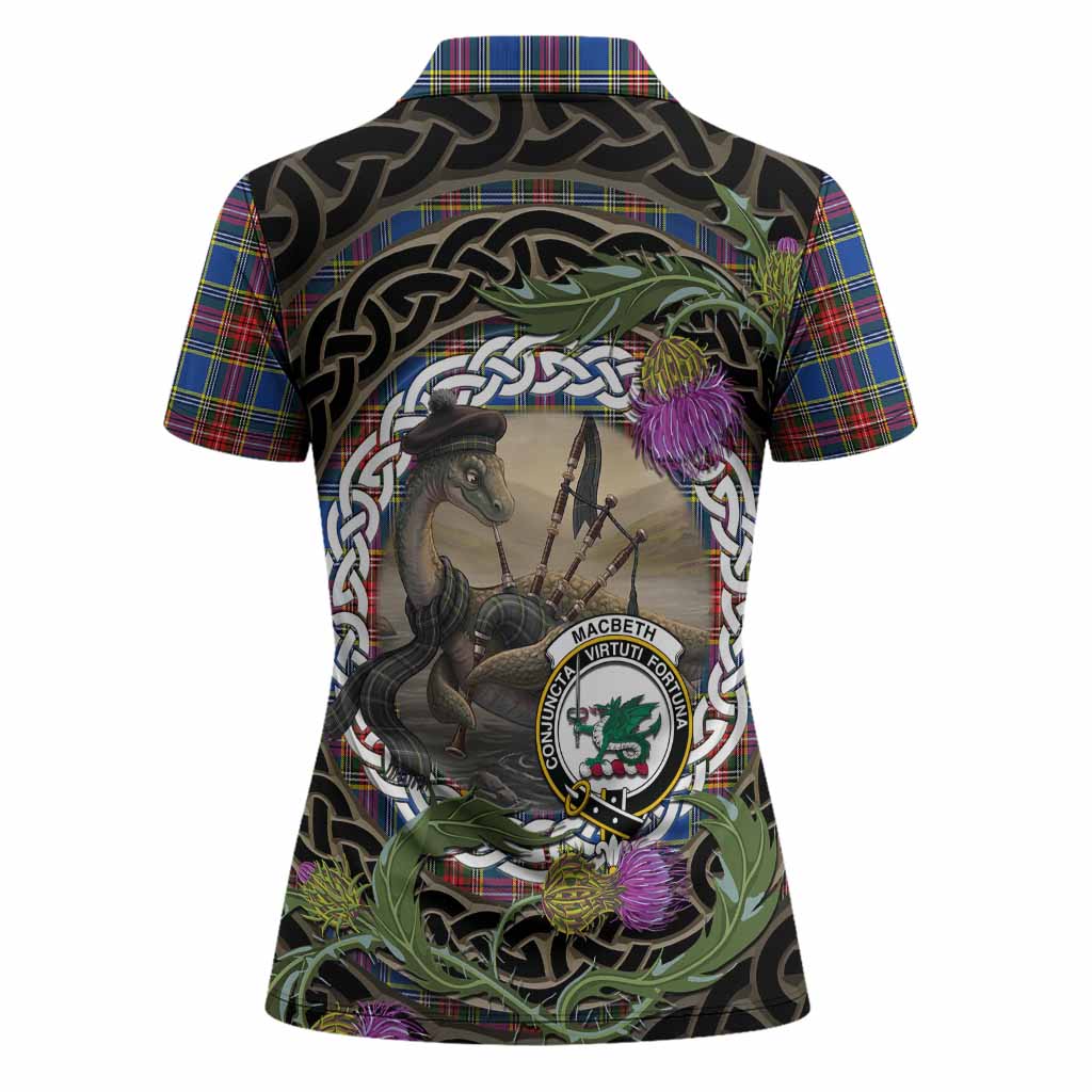MacBeth (McBeth) Tartan Crest Bagpipe Nessie Women Polo Shirt Scottish Loch Ness Monster Celtic Thistle
