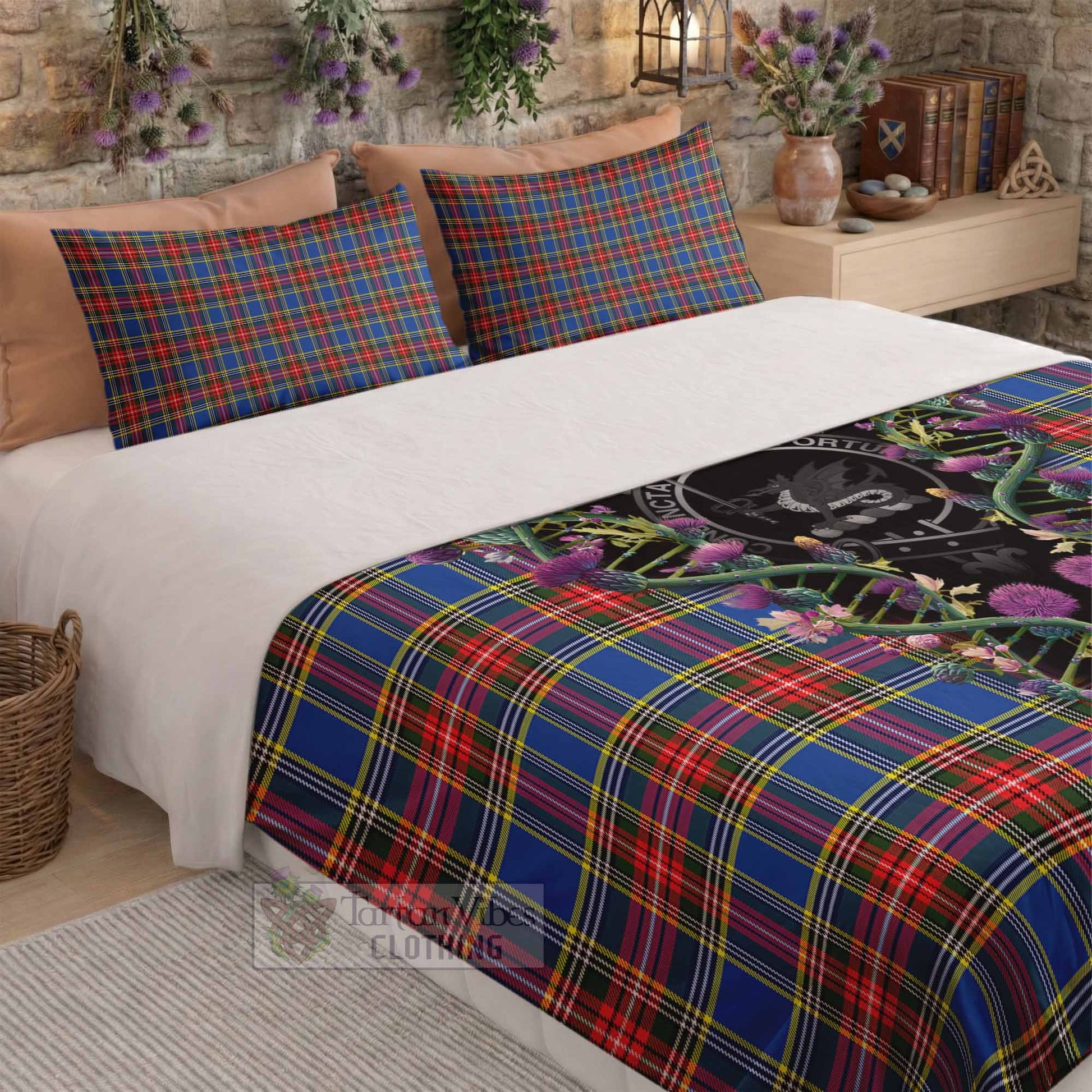 MacBeth (McBeth) Tartan Crest Bedding Set Scottish Heritage Thistle DNA