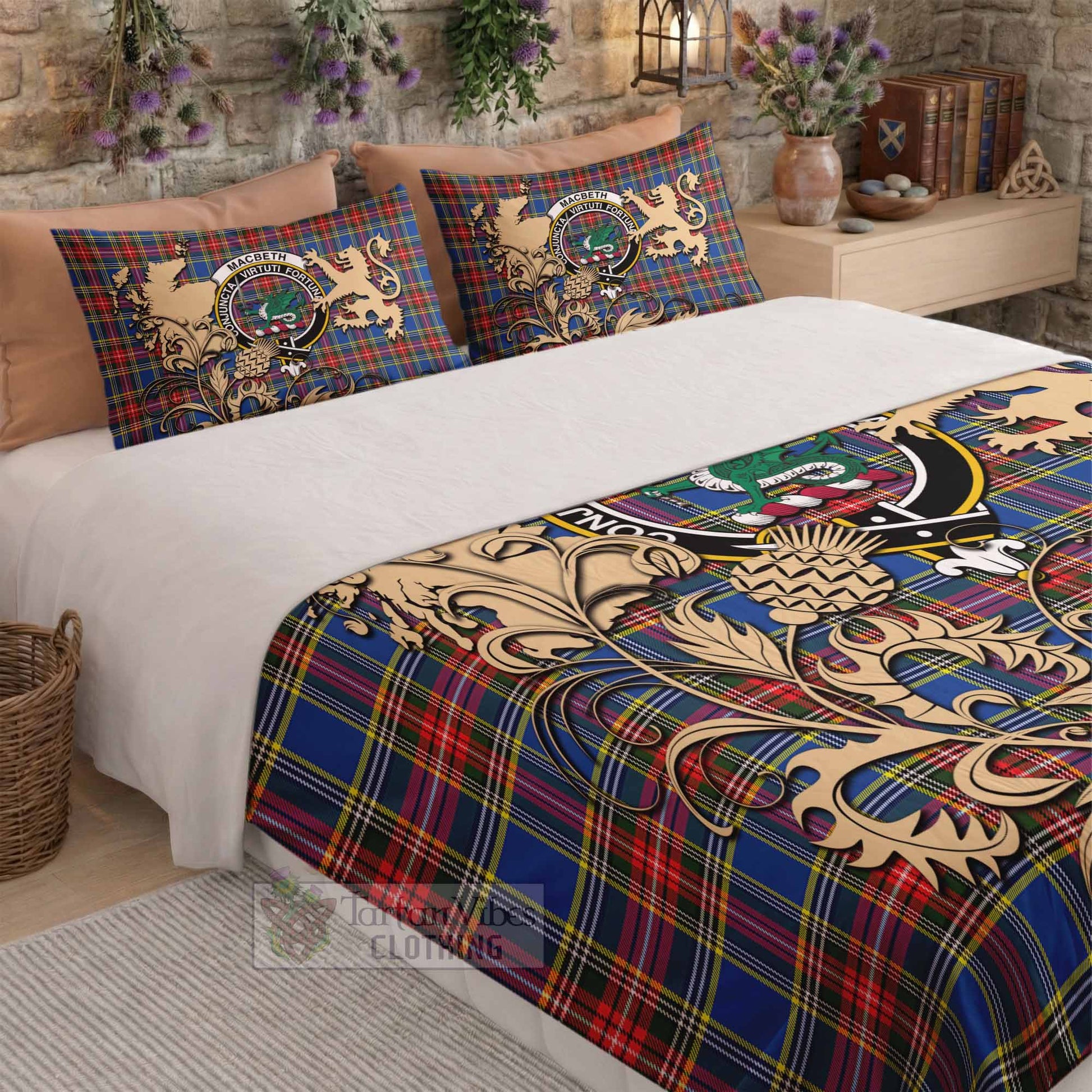 MacBeth (McBeth) Tartan Crest Bedding Set with Scottish Iconic Symbols - Tartan Vibes Clothing