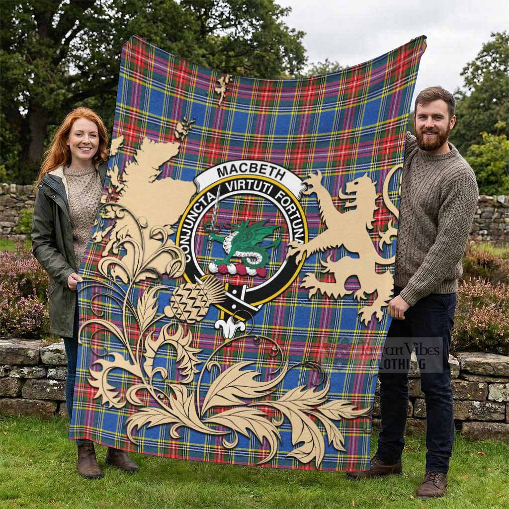 MacBeth (McBeth) Tartan Crest Blanket with Scottish Iconic Symbols - Tartan Vibes Clothing