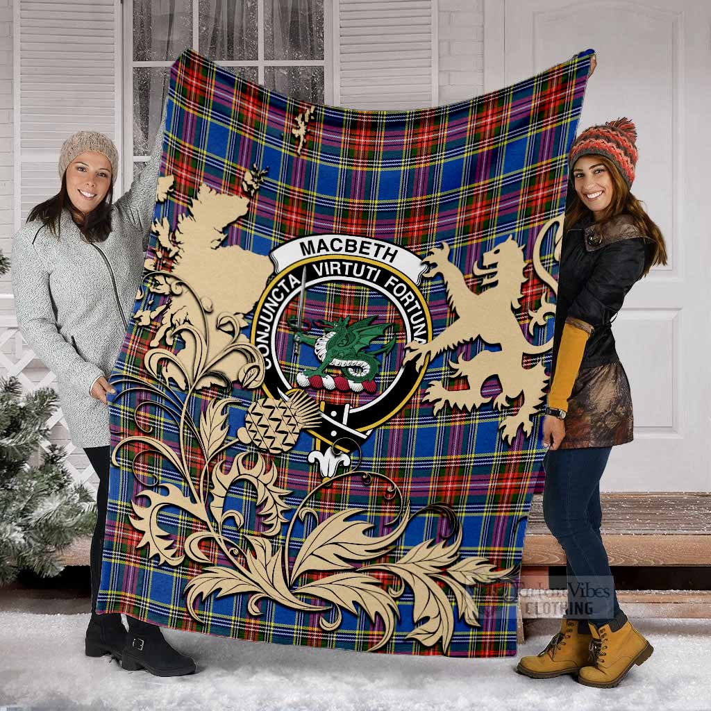 MacBeth (McBeth) Tartan Crest Blanket with Scottish Iconic Symbols - Tartan Vibes Clothing