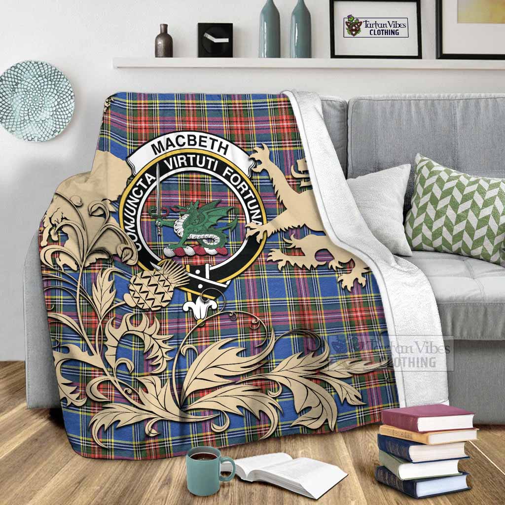 MacBeth (McBeth) Tartan Crest Blanket with Scottish Iconic Symbols - Tartan Vibes Clothing