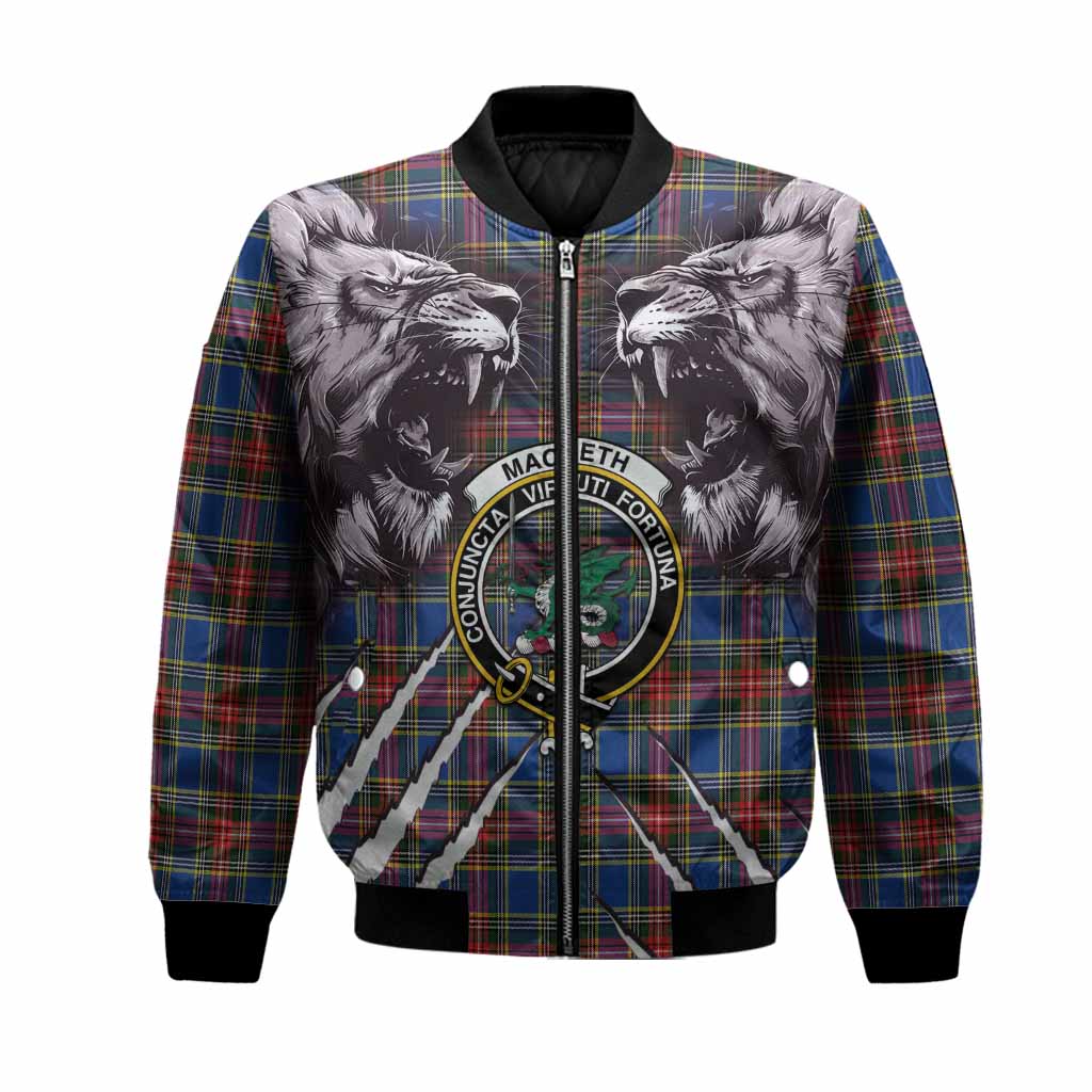 MacBeth (McBeth) Tartan Crest Bomber Jacket Ferocious Lion Style Unisex Black - Tartan Vibes Clothing
