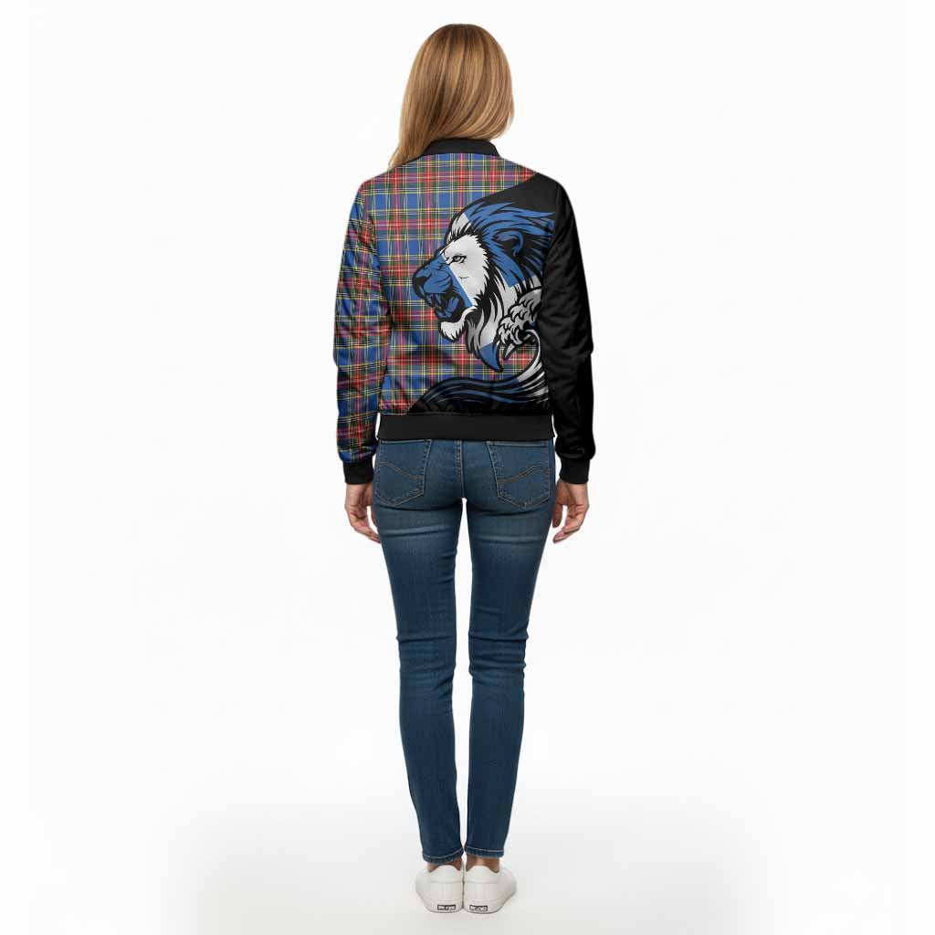 MacBeth (McBeth) Tartan Crest Bomber Jacket Scottish Golden Lions Wave Flow - Tartan Vibes Clothing