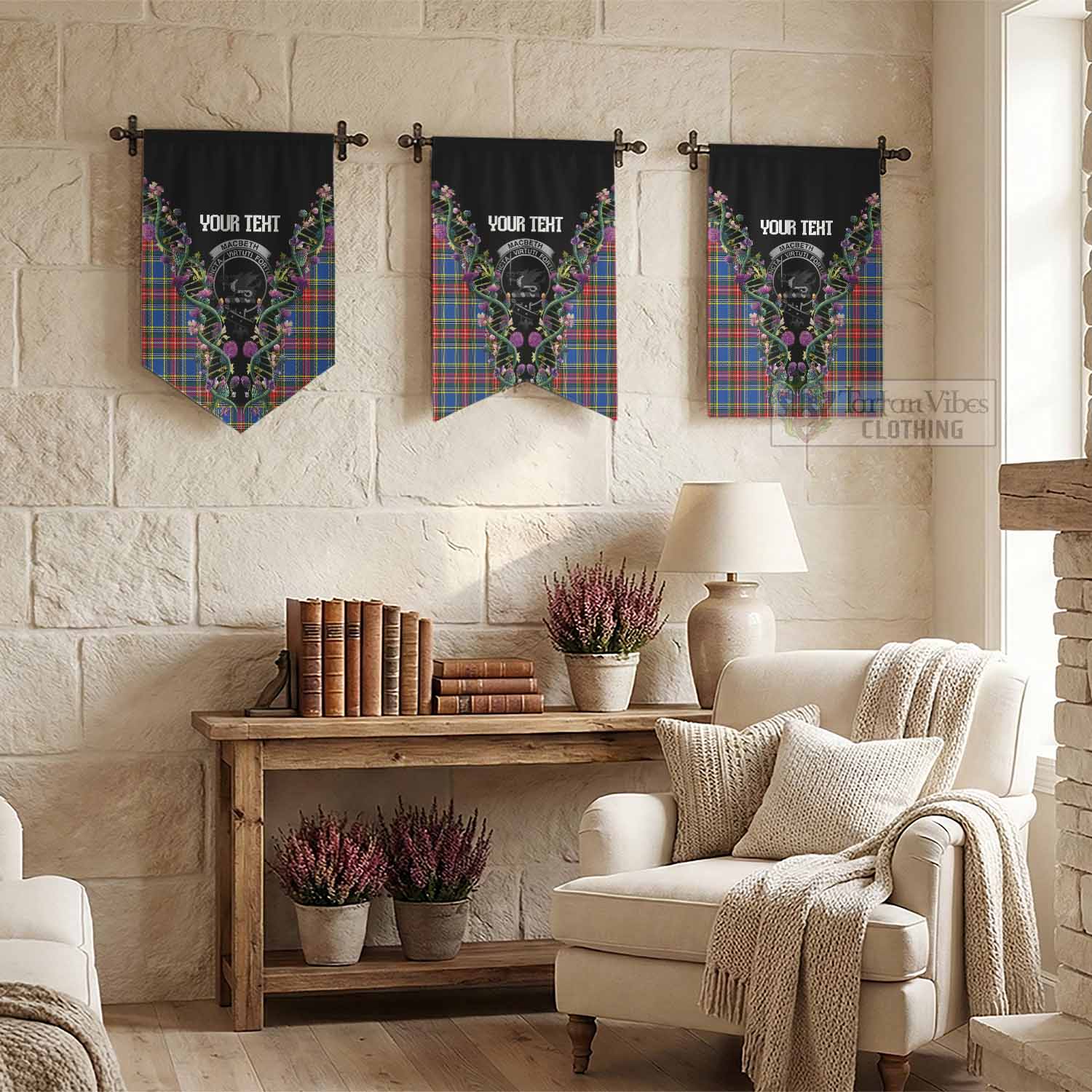 MacBeth (McBeth) Tartan Crest Gonfalon Scottish Heritage Thistle DNA