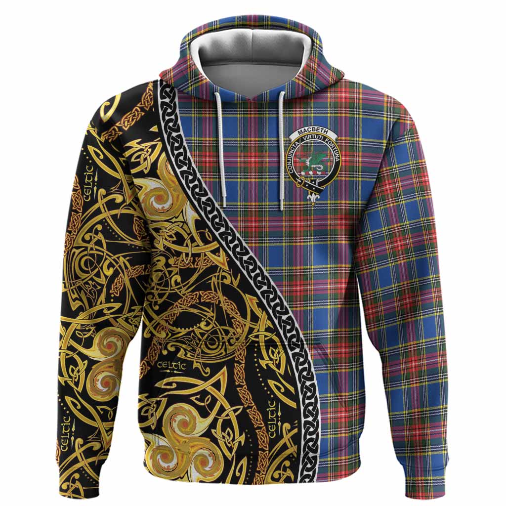 MacBeth (McBeth) Tartan Crest Hoodie Celtic Knot and Triple Trickle Spiral Symbols