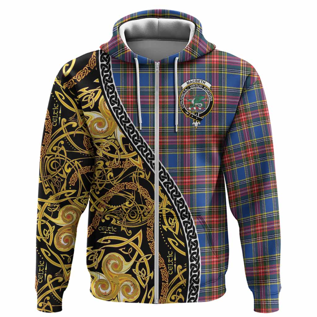 MacBeth (McBeth) Tartan Crest Hoodie Celtic Knot and Triple Trickle Spiral Symbols