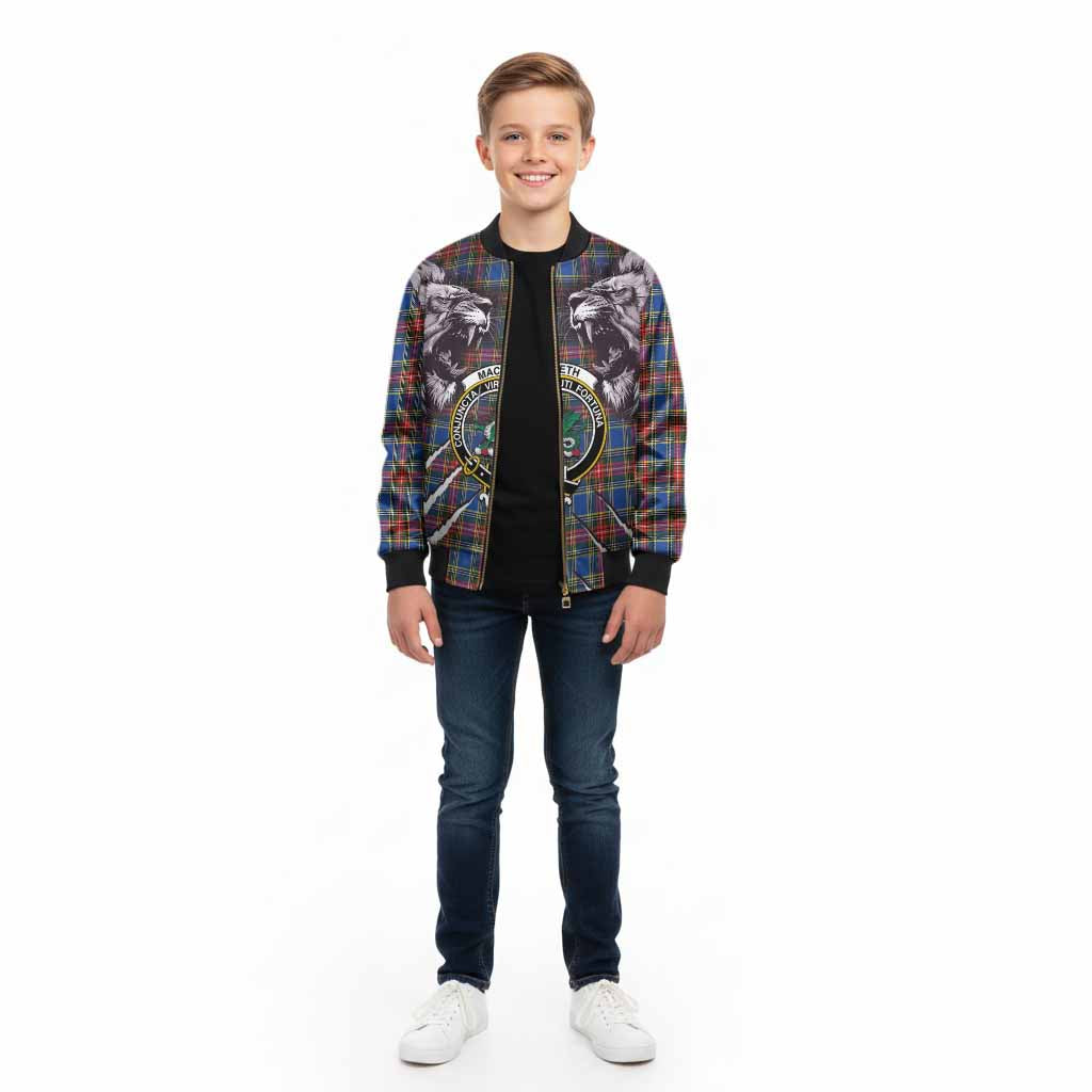 MacBeth (McBeth) Tartan Crest Kid Bomber Jacket Ferocious Lion Style - Tartan Vibes Clothing