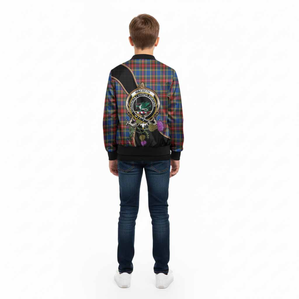 MacBeth (McBeth) Tartan Crest Kid Bomber Jacket Scottish Thistle Spirit - Tartan Vibes Clothing