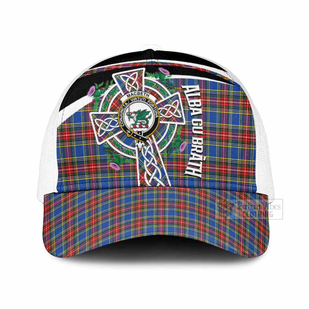 MacBeth (McBeth) Tartan Crest Mesh Trucker Cap Scottish Thistle Celtic Cross Alba Gu Brath One Size (Adjustable) White - Tartan Vibes Clothing