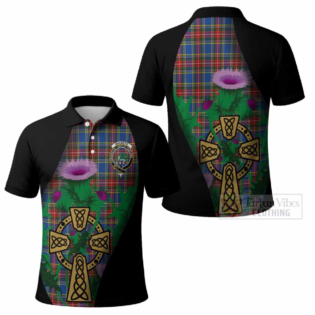 MacBeth (McBeth) Tartan Crest Polo Shirt Celtic Cross Thistle Flowers