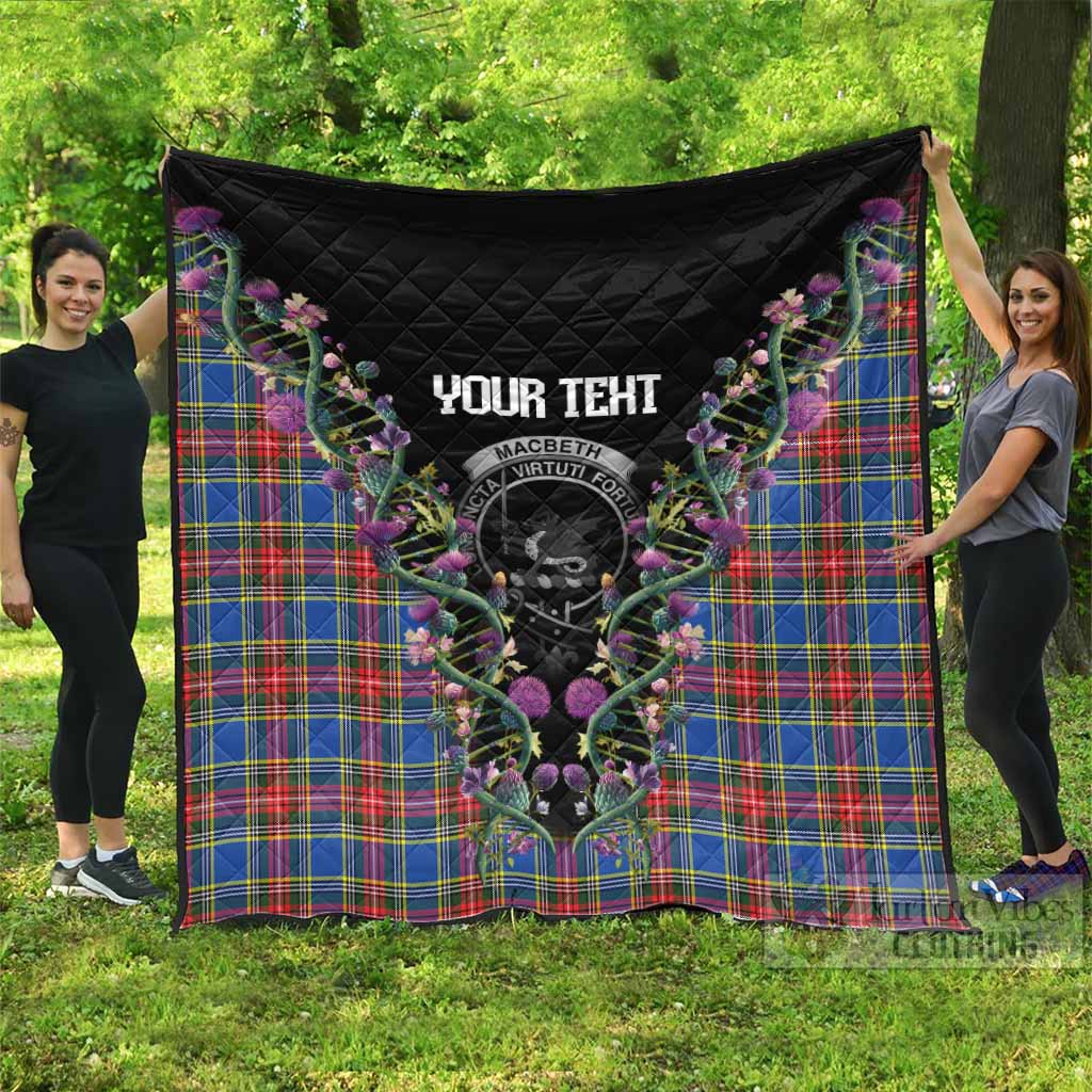 MacBeth (McBeth) Tartan Crest Premium Quilt Scottish Heritage Thistle DNA