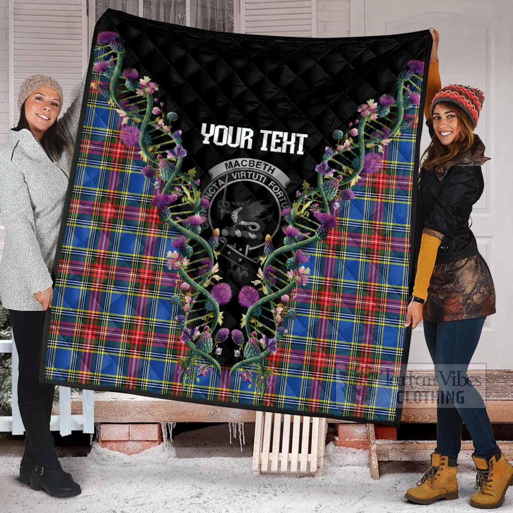 MacBeth (McBeth) Tartan Crest Premium Quilt Scottish Heritage Thistle DNA
