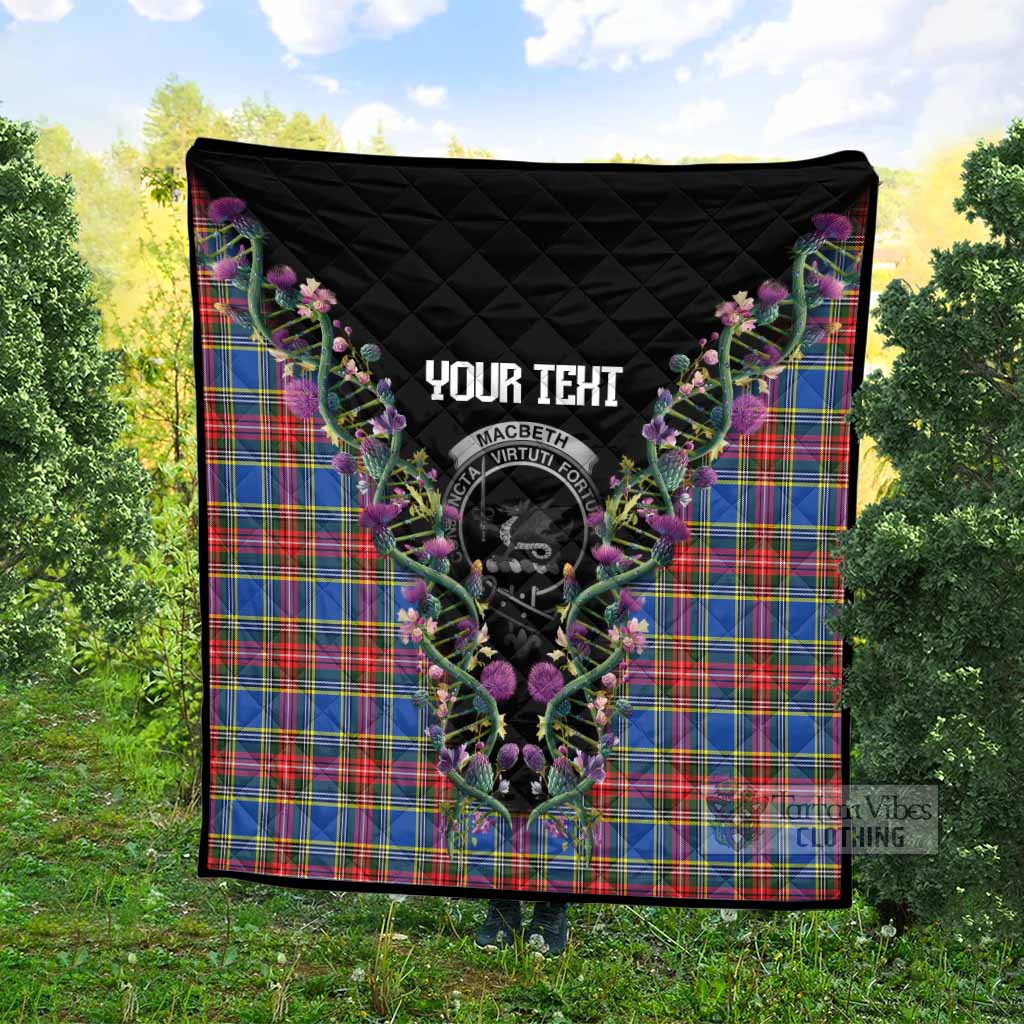 MacBeth (McBeth) Tartan Crest Premium Quilt Scottish Heritage Thistle DNA