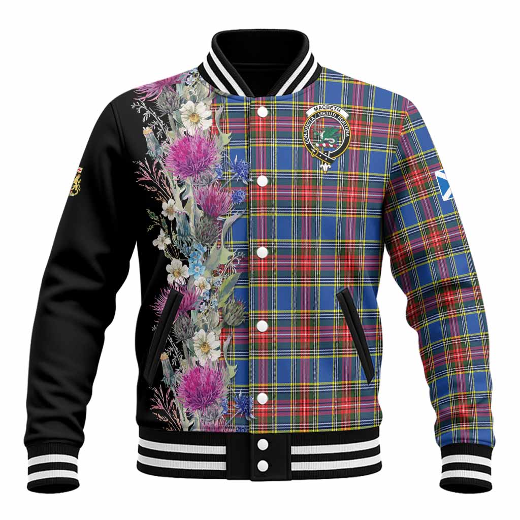 MacBeth (McBeth) Tartan Crest Thistle Floral Baseball Jacket Unisex - Tartan Vibes Clothing
