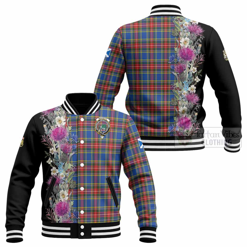 MacBeth (McBeth) Tartan Crest Thistle Floral Baseball Jacket - Tartan Vibes Clothing