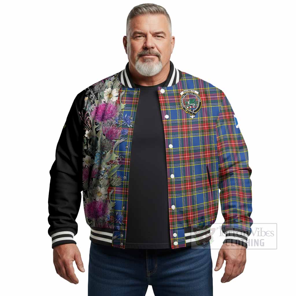 MacBeth (McBeth) Tartan Crest Thistle Floral Baseball Jacket - Tartan Vibes Clothing