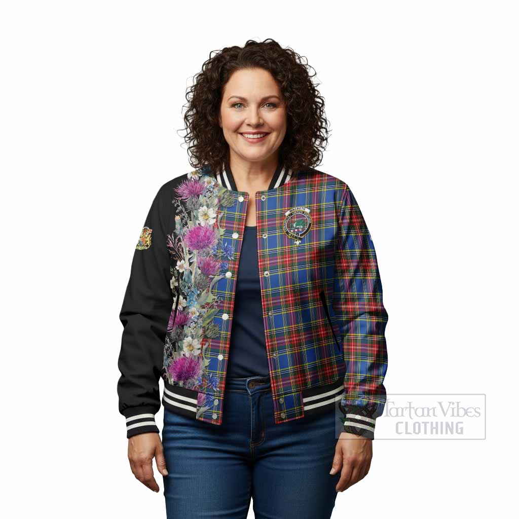 MacBeth (McBeth) Tartan Crest Thistle Floral Baseball Jacket - Tartan Vibes Clothing