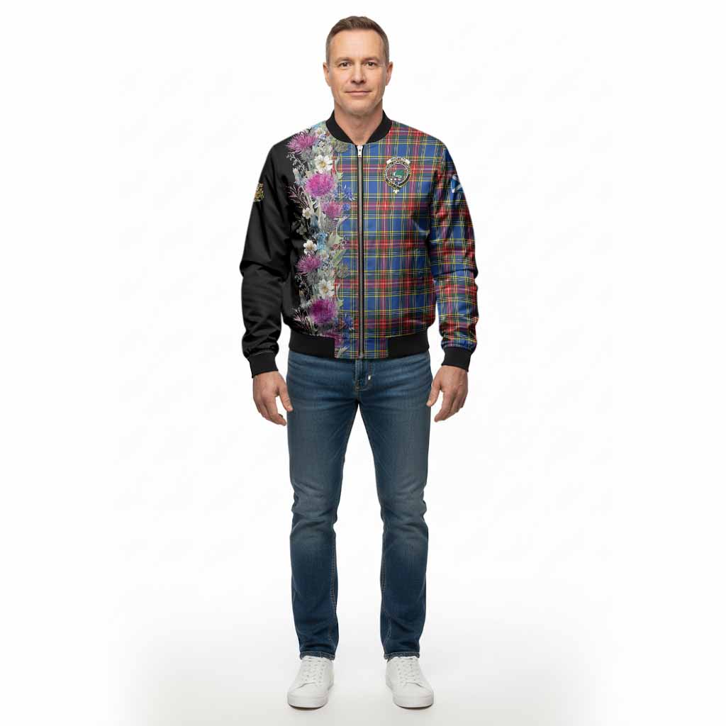 MacBeth (McBeth) Tartan Crest Thistle Floral Bomber Jacket - Tartan Vibes Clothing