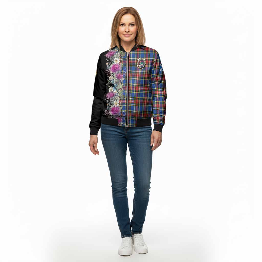 MacBeth (McBeth) Tartan Crest Thistle Floral Bomber Jacket - Tartan Vibes Clothing