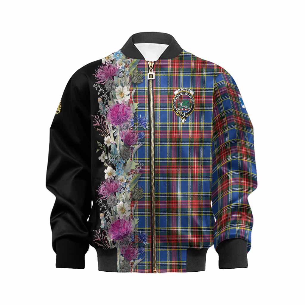 MacBeth (McBeth) Tartan Crest Thistle Floral Kid Bomber Jacket Kid XS - Tartan Vibes Clothing