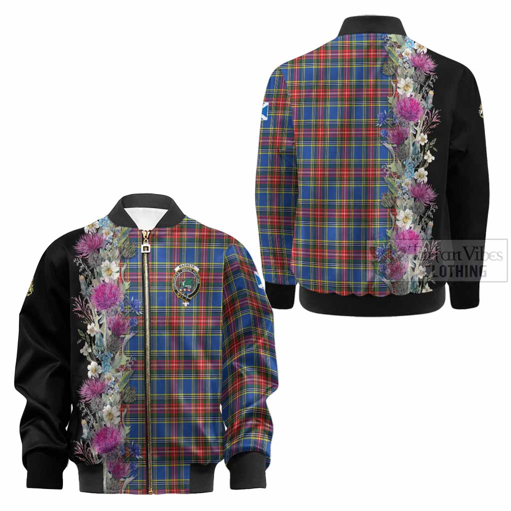 MacBeth (McBeth) Tartan Crest Thistle Floral Kid Bomber Jacket - Tartan Vibes Clothing