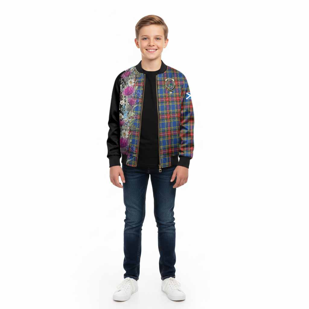MacBeth (McBeth) Tartan Crest Thistle Floral Kid Bomber Jacket - Tartan Vibes Clothing
