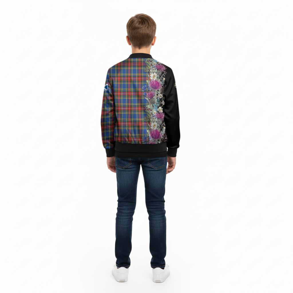 MacBeth (McBeth) Tartan Crest Thistle Floral Kid Bomber Jacket - Tartan Vibes Clothing