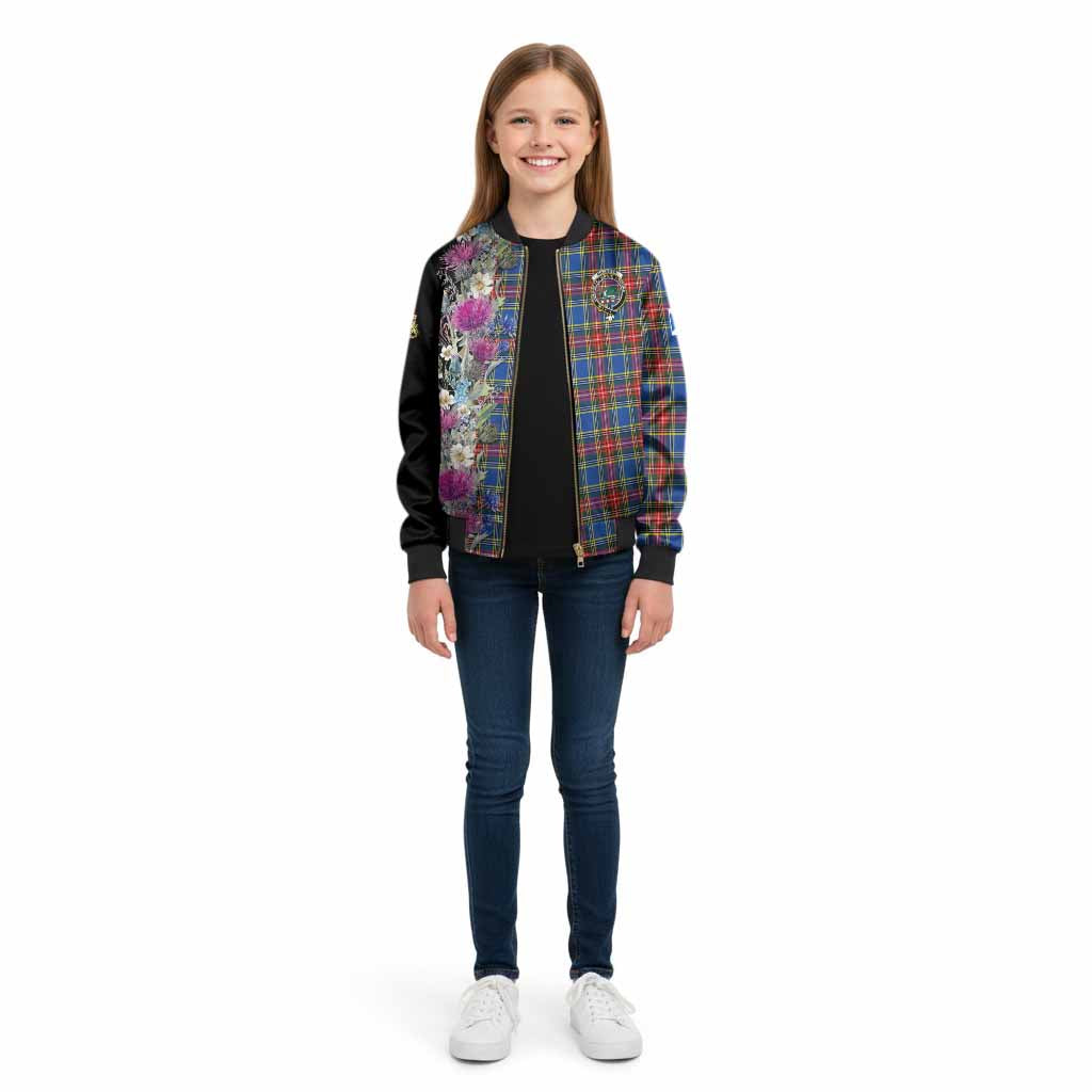 MacBeth (McBeth) Tartan Crest Thistle Floral Kid Bomber Jacket - Tartan Vibes Clothing