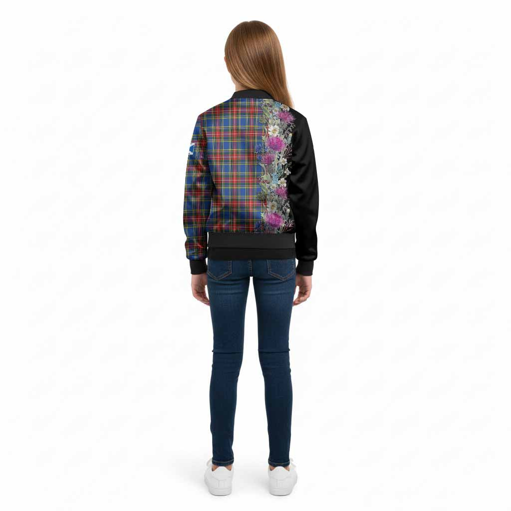 MacBeth (McBeth) Tartan Crest Thistle Floral Kid Bomber Jacket - Tartan Vibes Clothing