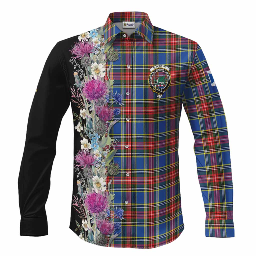 MacBeth (McBeth) Tartan Crest Thistle Floral Long Sleeve Button Shirts Men's Shirt S - Tartan Vibes Clothing
