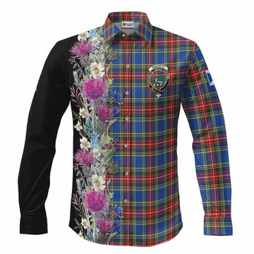 MacBeth (McBeth) Tartan Crest Thistle Floral Long Sleeve Button Shirts Men's Shirt S - Tartan Vibes Clothing