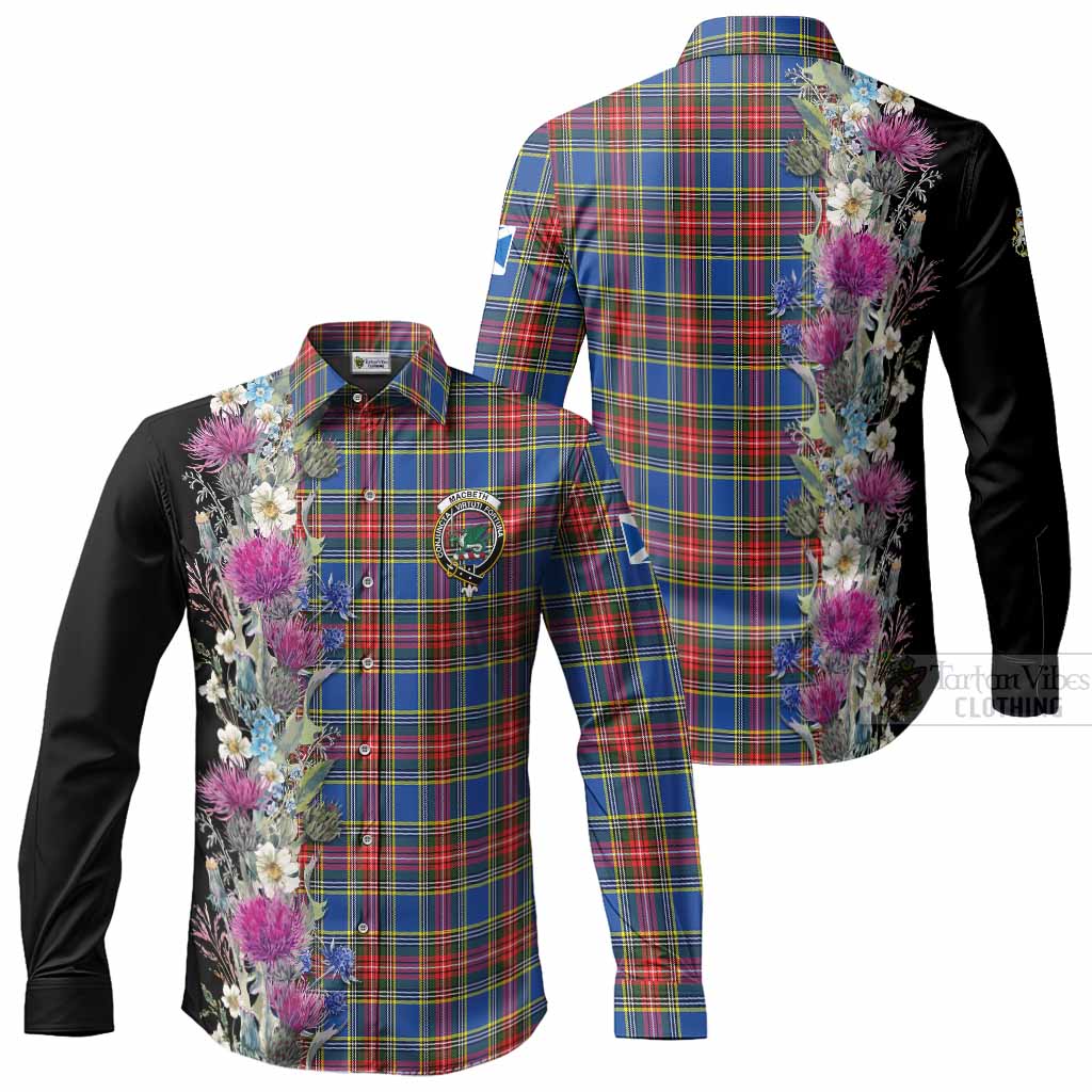 MacBeth (McBeth) Tartan Crest Thistle Floral Long Sleeve Button Shirts Men's Shirt - Tartan Vibes Clothing