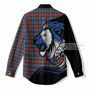 MacBeth (McBeth) Tartan Crest Women Casual Shirt Scottish Golden Lions Wave Flow