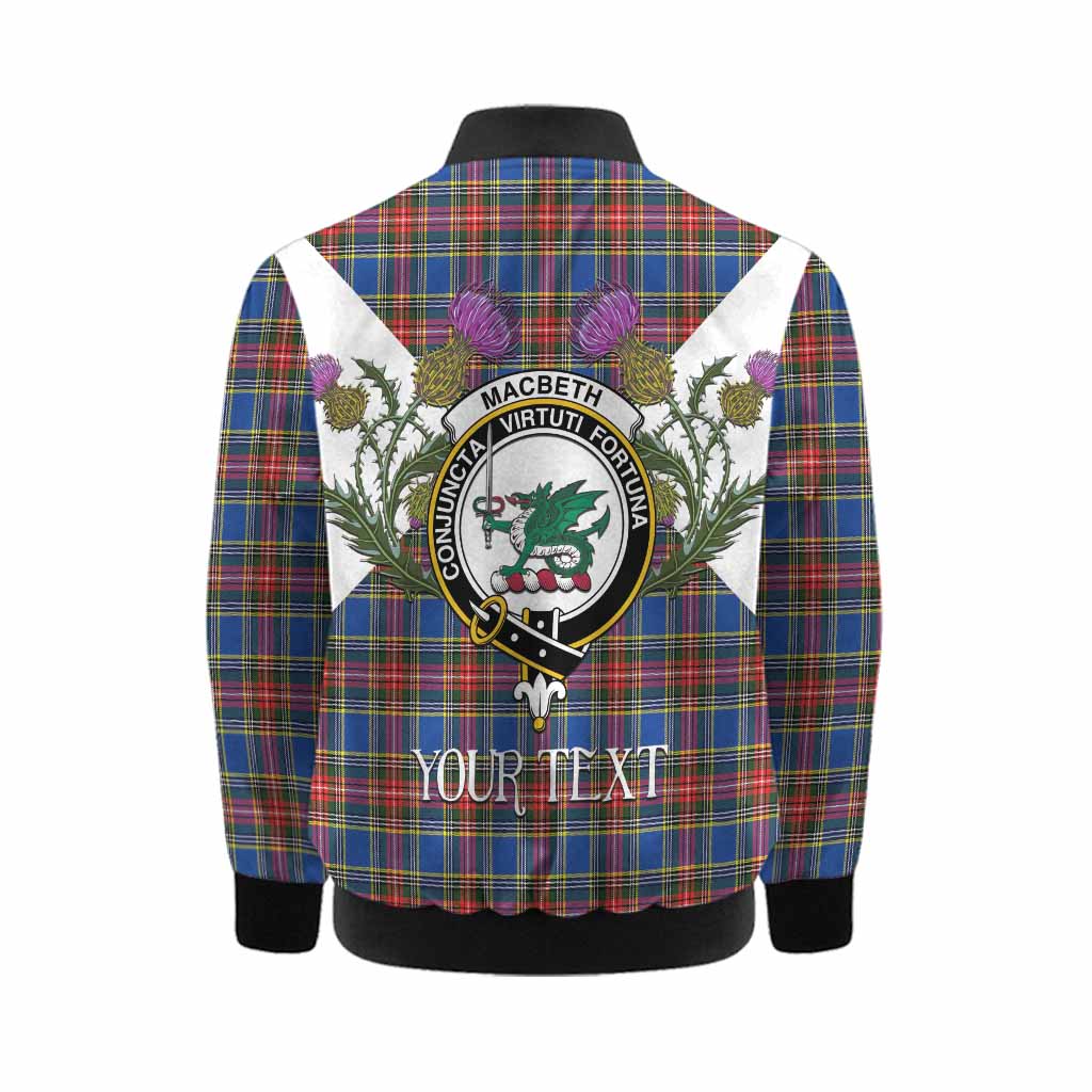 MacBeth (McBeth) Tartan Family Crest Kid Bomber Jacket Scottish Burns Night Thistle Floral