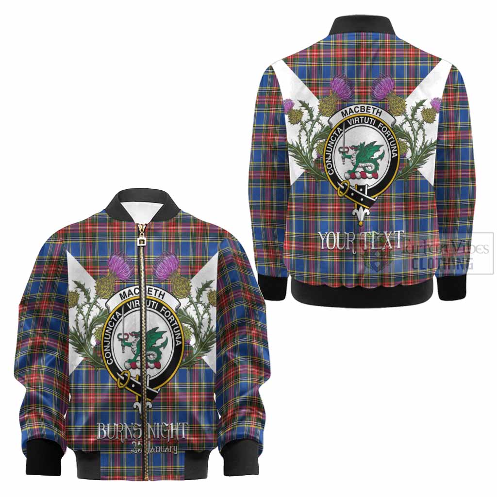 MacBeth (McBeth) Tartan Family Crest Kid Bomber Jacket Scottish Burns Night Thistle Floral
