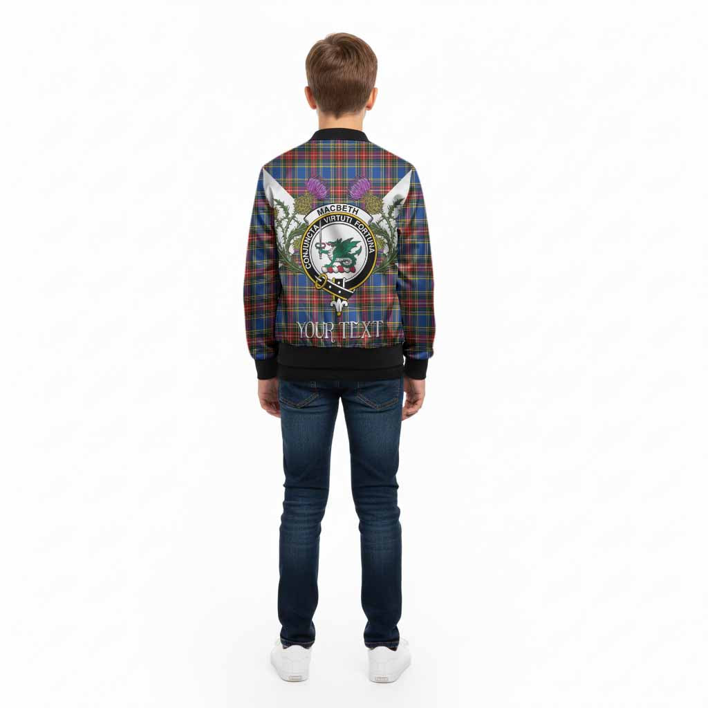 MacBeth (McBeth) Tartan Family Crest Kid Bomber Jacket Scottish Burns Night Thistle Floral