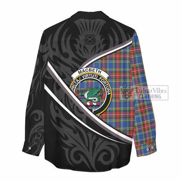 MacBeth (McBeth) Tartan Family Crest Women Casual Shirt Celtic Scottish Thistle Floral