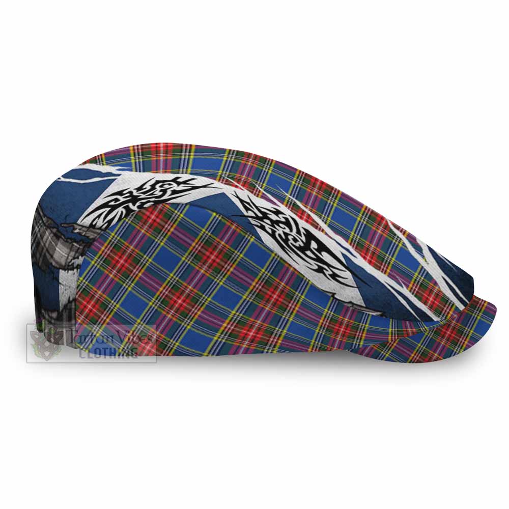 MacBeth (McBeth) Tartan Flat Cap, Jeff Cap Scotland Flag Ripped Tribal Design
