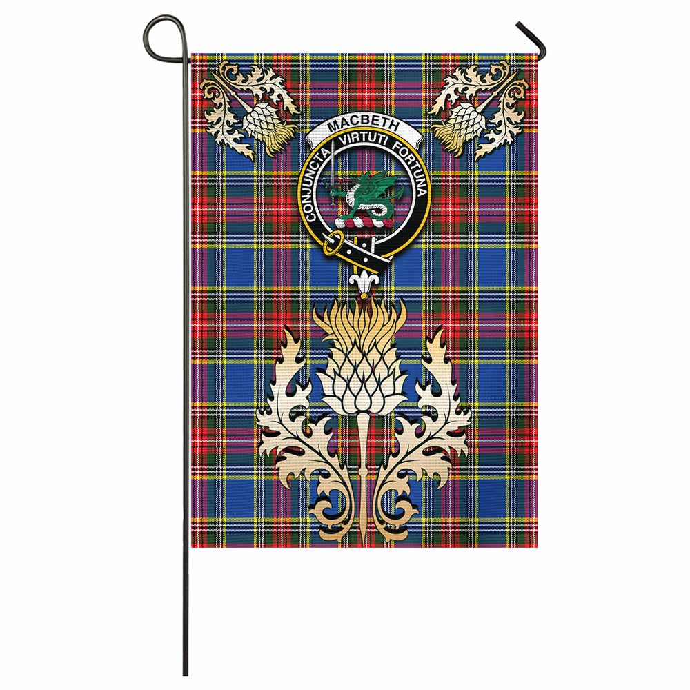 MacBeth (McBeth) Tartan Garden Flag with Golden Regal Scottish Thistle Emblem - Tartan Vibes Clothing