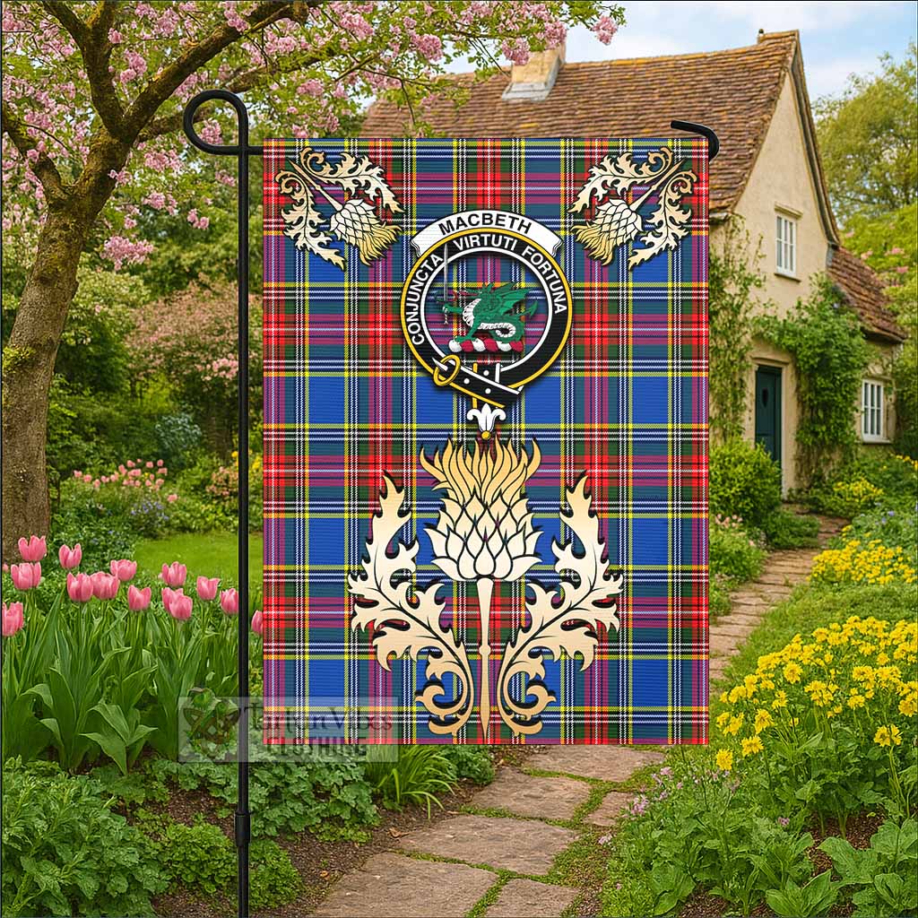 MacBeth (McBeth) Tartan Garden Flag with Golden Regal Scottish Thistle Emblem - Tartan Vibes Clothing