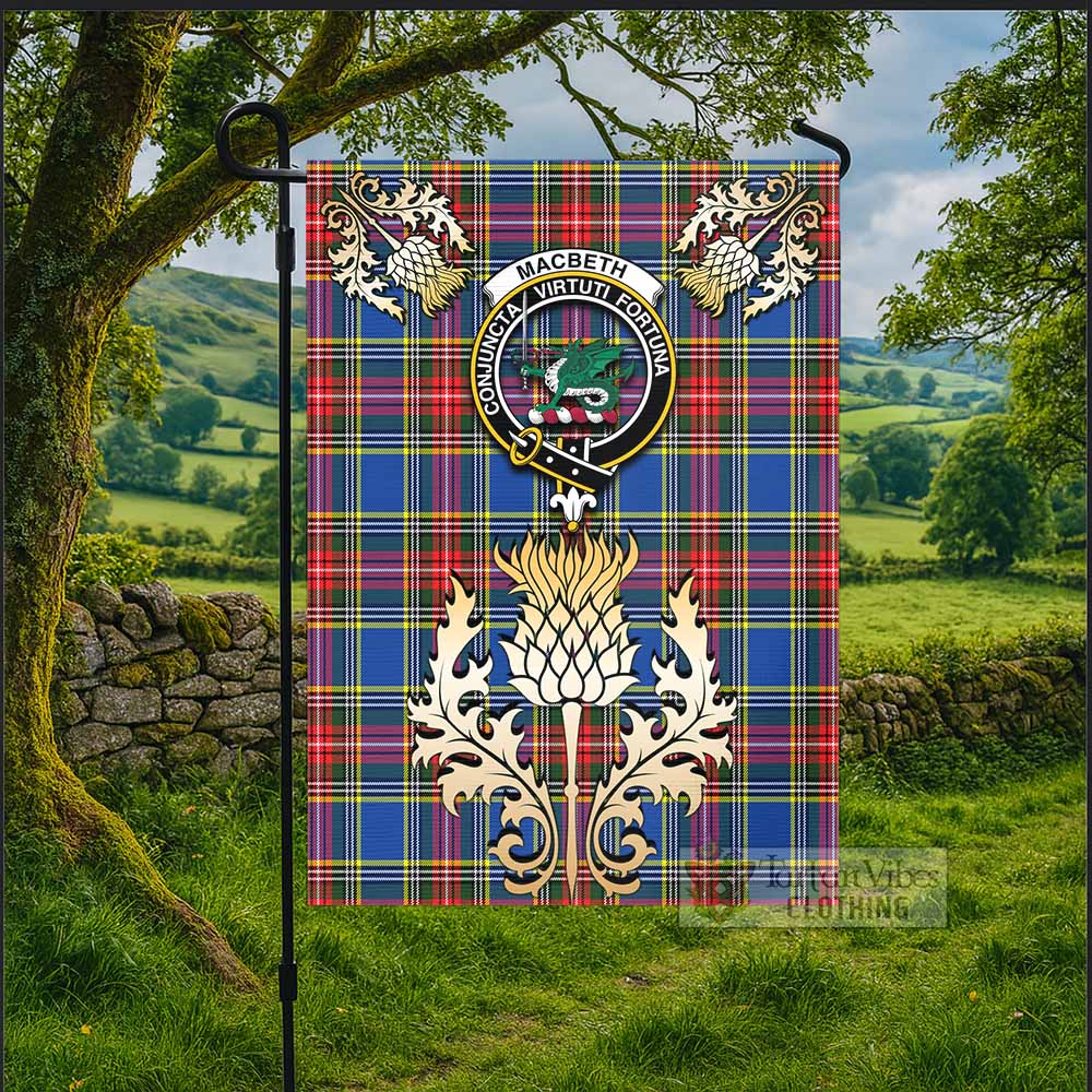 MacBeth (McBeth) Tartan Garden Flag with Golden Regal Scottish Thistle Emblem - Tartan Vibes Clothing