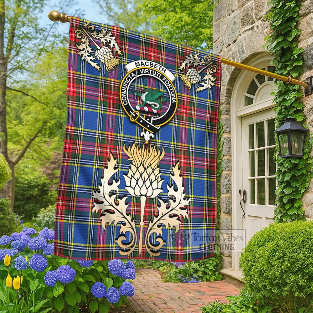 MacBeth (McBeth) Tartan Garden Flag with Golden Regal Scottish Thistle Emblem - Tartan Vibes Clothing