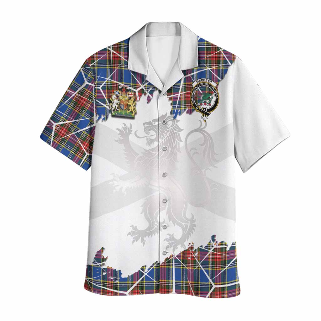 MacBeth (McBeth) Tartan Hawaiian Shirt with Family Crest and Lion Rampant Grunge Style