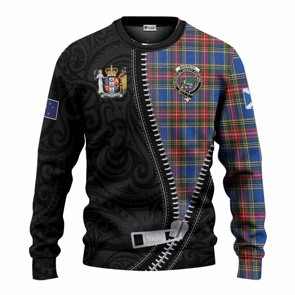 MacBeth (McBeth) Tartan Knitted Sweater New Zealand Pattern Unique Zipper Stylized
