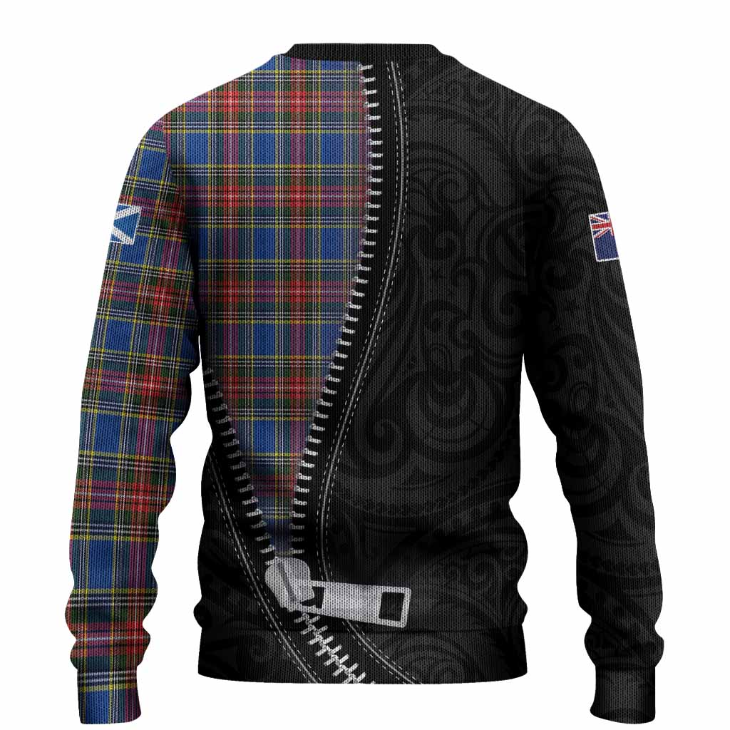MacBeth (McBeth) Tartan Knitted Sweater New Zealand Pattern Unique Zipper Stylized