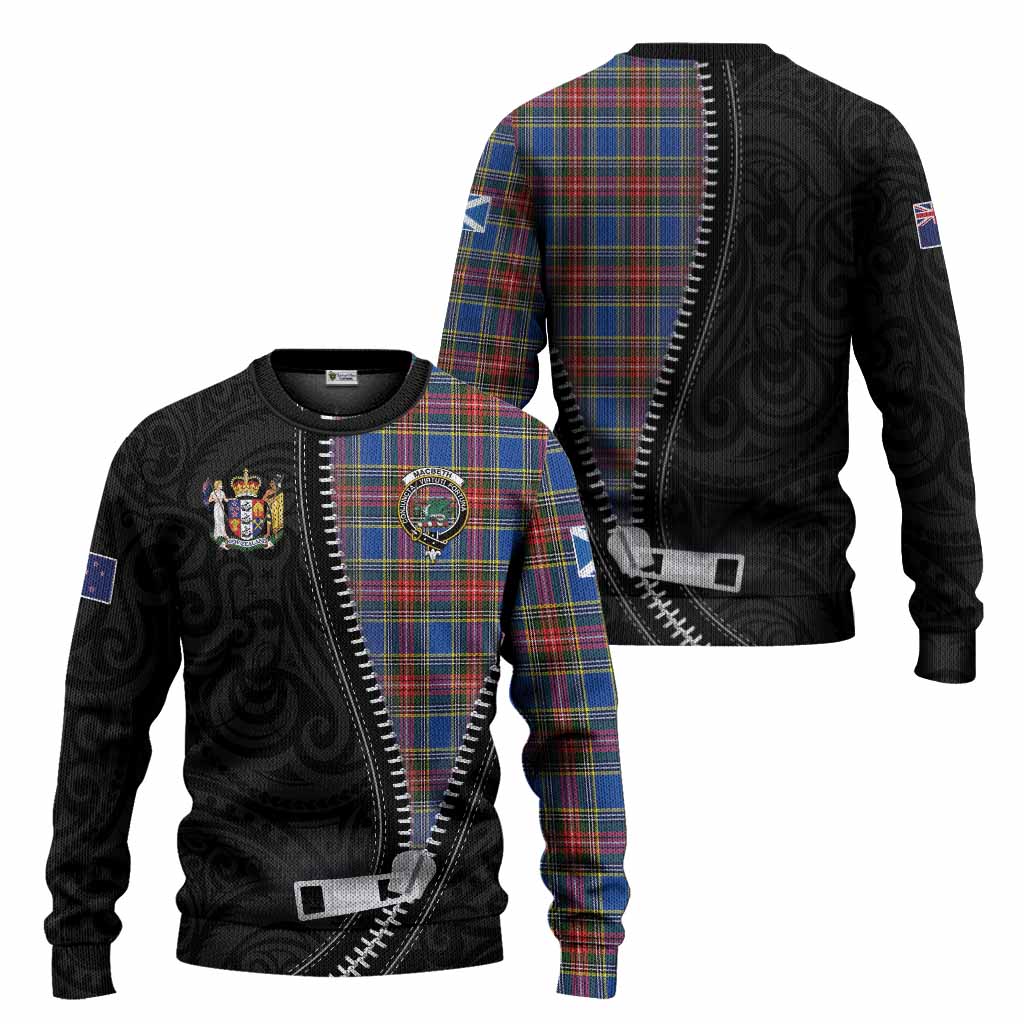 MacBeth (McBeth) Tartan Knitted Sweater New Zealand Pattern Unique Zipper Stylized