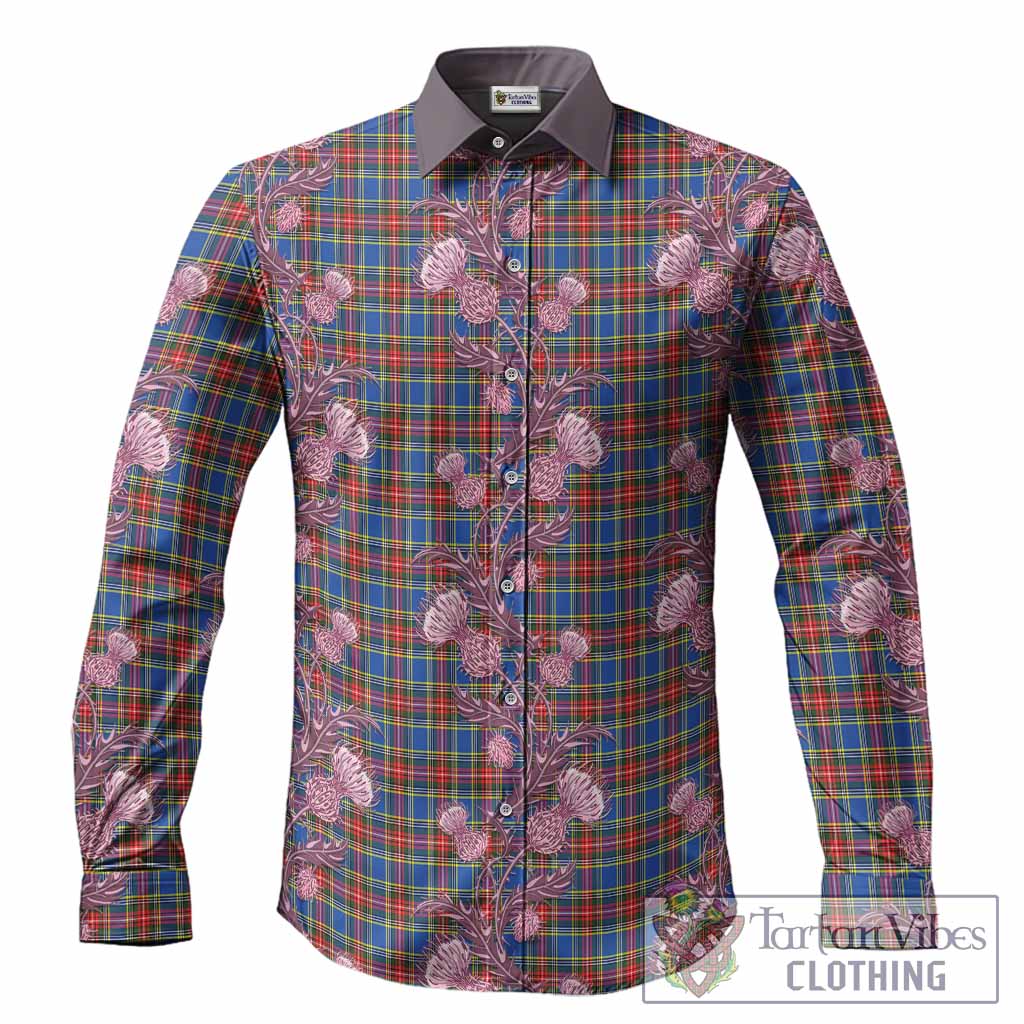 MacBeth (McBeth) Tartan Long Sleeve Button Shirts Seamless Scottish Thistle Flowers
