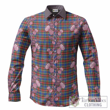 MacBeth (McBeth) Tartan Long Sleeve Button Shirts Seamless Scottish Thistle Flowers